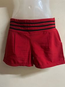 Red High Striped Waist Shorts