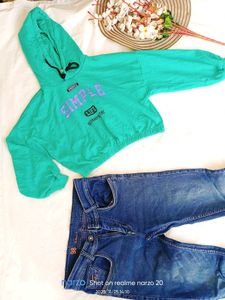 Stylish Teal Hoodie &amp; Jeans Set