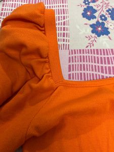 Orange Puff Sleeve Top