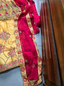Yellow &amp; Pink Embroidered Lehenga Choli