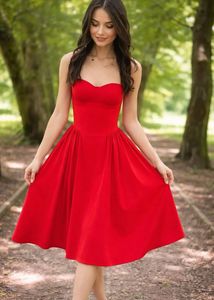 Elegant Red Strapless Midi Dress