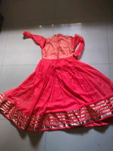 Elegant Pink Anarkali Gown with Gold Border