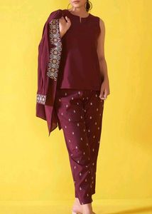 ANOUK - Maroon Embroidered Jacket Set