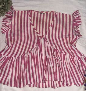 Striped Ruffle Sleeve Peplum Top