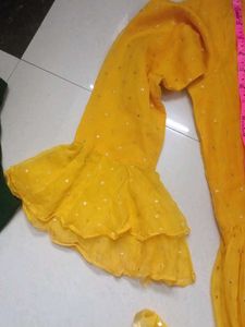 Yellow Anarkali Kurta with Sequins