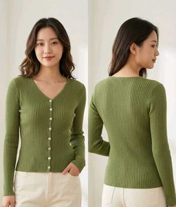 Ribbed V-Neck Button-Up Cardigan