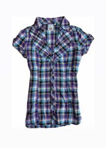 y2k long Purple Plaid Shirt