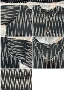 Black &amp; White Ikat Kurta