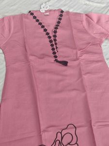 Pink Kurta with Floral Neckline and Pant
