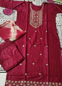 L size Maroon Kurta Set with Dupatta
