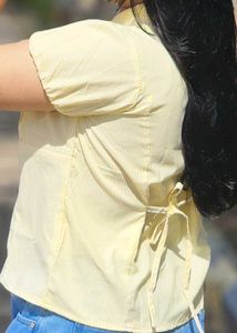 Cute Yellow Striped Puff Sleeve Top
