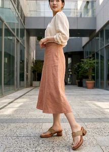 Stylish High-Waist Linen Midi Skirt