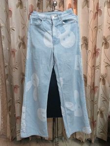 Cute Bunny Print Wide Leg Jeans