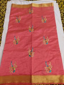 Pink Embroidered Silk Saree