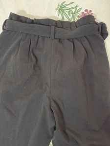 Chic Black Paperbag Waist Pants