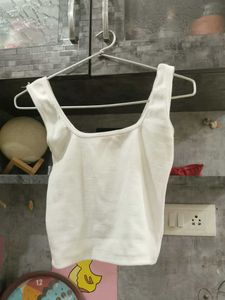 White Ribbed Square Neck Tank Top