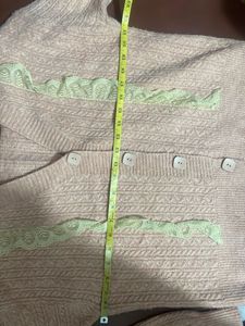 Pink Knit Cardigan with Lace Detail