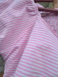 Pink Striped Puff Sleeve Top