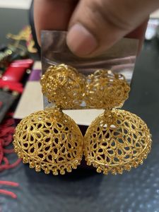 Ornate Gold Filigree Jhumka Earrings