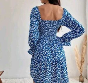 Chic Blue Floral Print Dress