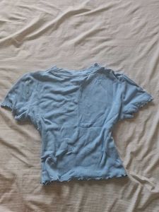 Light Blue Ribbed Lettuce Hem Top