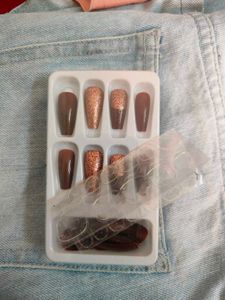False Nail Set - Brown &amp; Glitter