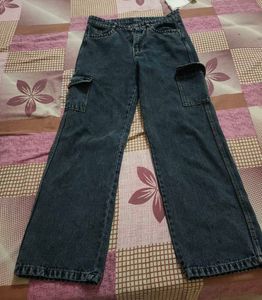 women Stylish Blue Cargo Jeans