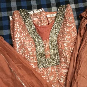 Elegant Rust Orange Heavy Sequence 3PC Party Suit