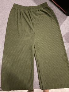 Olive Green Ribbed Wide Leg Pants