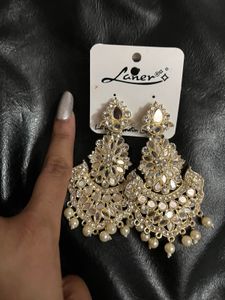 Long white Jhumka Earrings (Heavy)