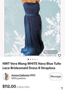 Elegant Navy Blue Strapless Tulle Gown