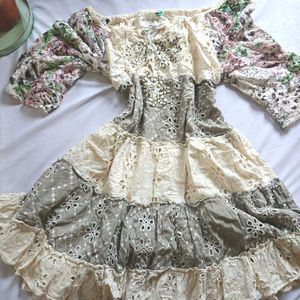 Boho Tiered Embroidered Off-Shoulder Dress
