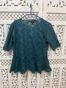 🌸 Imported Elegant Teal Lace Peplum Top G