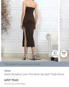Strapless Lace Trim Back Zip Split Thigh Dress