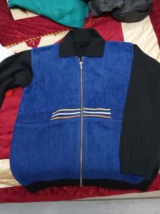 Blue Black Woolen Sweater Cum Jacket