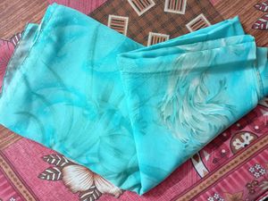 Elegant Aqua Blue Floral Saree