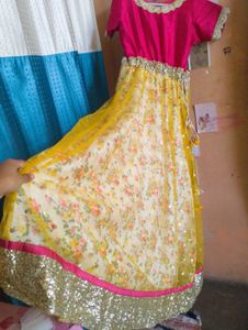 🧿❤️Pink &amp; Yellow Ethenic gown🧿❤️