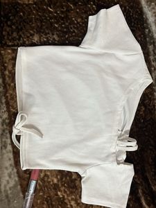 chic white ruched drawstring crop top