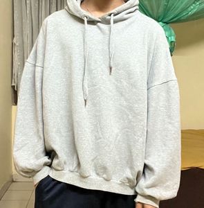 Drop Shoulder Grey Pullover Hoodie