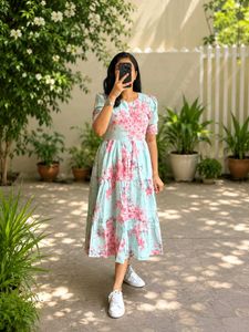 Blue Floral Tiered Midi Dress_All size available