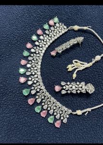 saree&amp;maggamblouse and necklace set with earrings