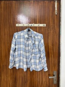 Light Blue Plaid Button-Up Shirt