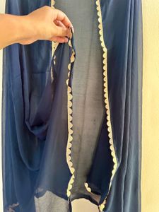 Navy Blue Nyra Cut Suit Palazzo set &amp; Lace chunni