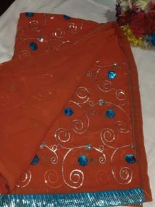 Sparkling Orange Saree with Blouse