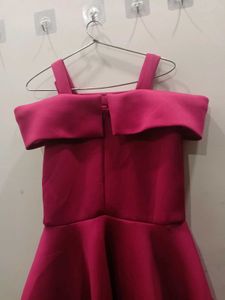 Stunning Fuchsia Gown with Black Sequin Bow