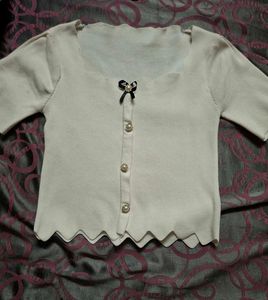 Chic Cream Bow Detail Button-Up Top