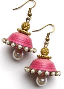Pink Jhumka Earrings with Pearls