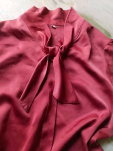 Chic Maroon Satin Top with Bow