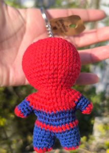 Crocheted spiderman keychain