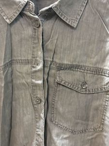 Cropped Green Denim Shirt